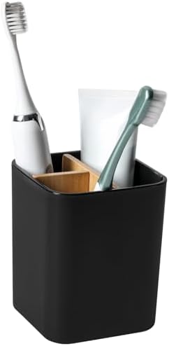 Bamboo Toothbrush Holder with 3 Slots - Black