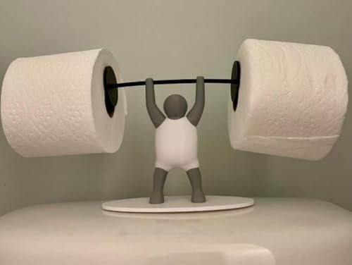 Novelty Toilet Paper Holder with Strong Man Design White and Gray