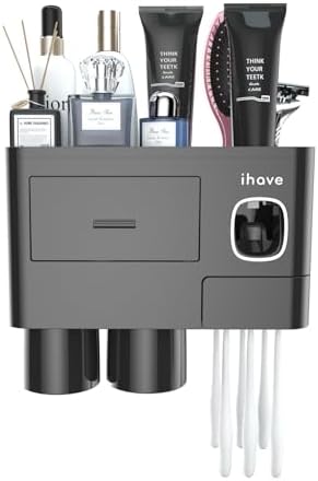 iHave Wall Mounted Toothbrush Holder with Toothpaste Dispenser