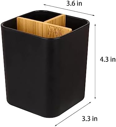 Bamboo Toothbrush Holder with 3 Slots - Black