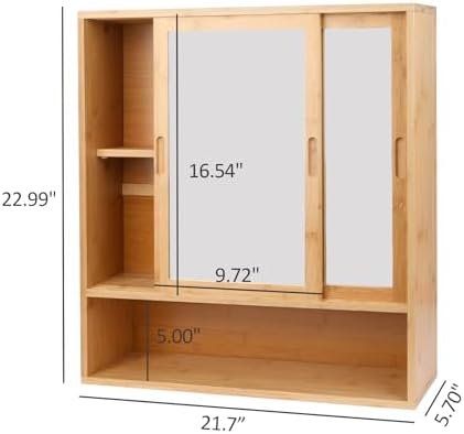 ZYBT Bamboo Medicine Cabinet with Mirror and 2 Sliding Doors