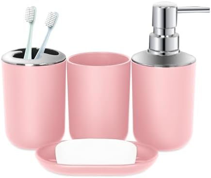 Pink Bathroom Accessories Set 4PCS Boho Decor