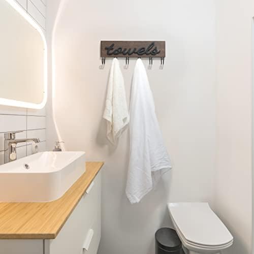 Mkono Rustic Wood Towel Rack with 6 Hooks