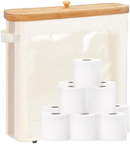 Beige Toilet Paper Basket with Lid and Large Window