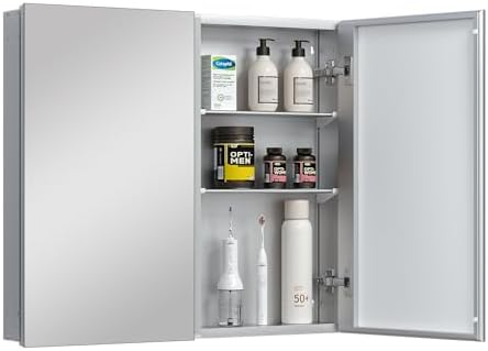 Keonjinn 30x26 Inch Medicine Cabinet with Mirror Silver Frame