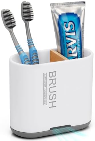 Chintu Bamboo Toothbrush Holder with 2 Slots and Drainage - Family-White