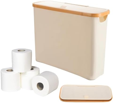 Tefola Toilet Paper Basket with Lid - 12 Roll Storage Container Beige