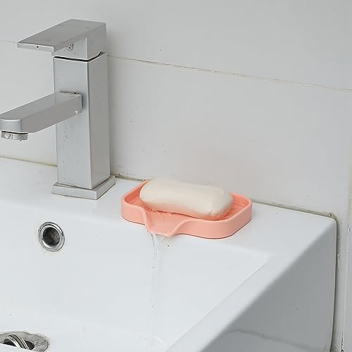 MicoYang Silicone Soap Dish with Drain Spout - Pink 49x32 Inch