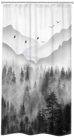 Riyidecor Misty Rainforest Shower Curtain 7 Pack Hooks