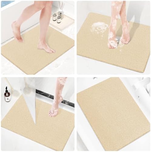 SoftDuo Non-Slip Shower Mat 32x24 inch Phthalate Free Quick Drying Khaki