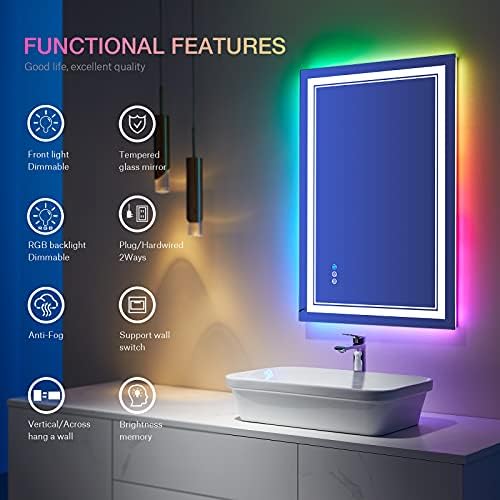30x36 Inch RGB LED Bathroom Mirror with Anti-Fog 1