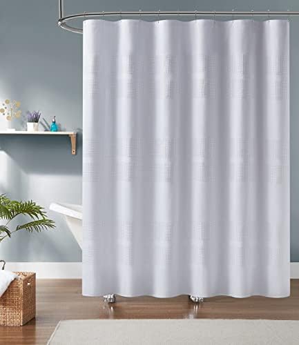 LinenZone Waffle Shower Curtain 70x72 White Stripes