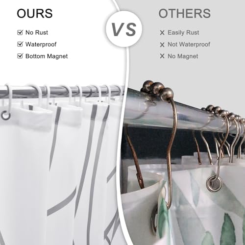 Punkray Grey White Striped Polyester Shower Curtain with Hooks