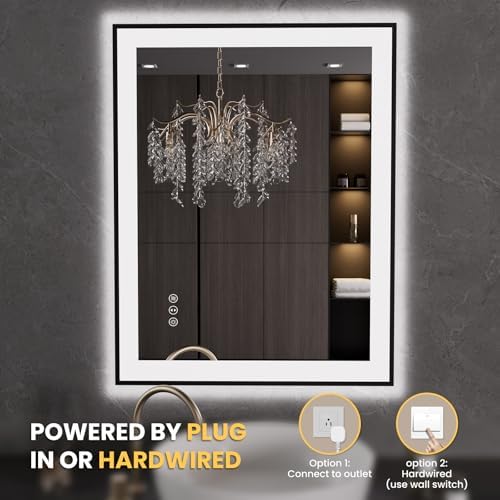 LOAAO 28X36 LED Bathroom Mirror with Black Frame