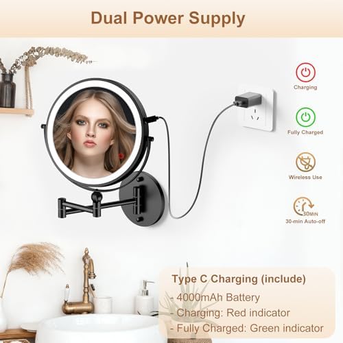 9 Wall Mounted Lighted Makeup Mirror with 1X10X Magnification