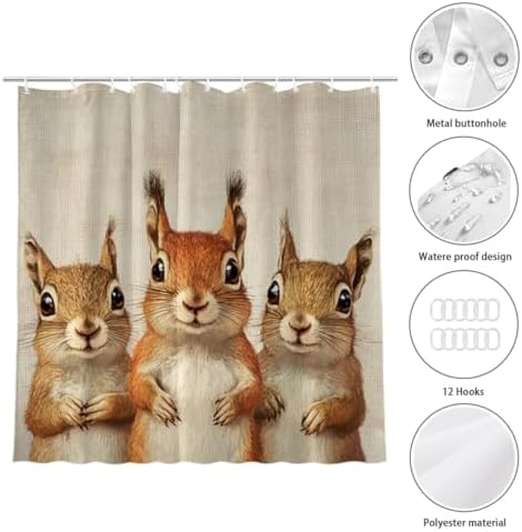 Funny Squirrel Design Shower Curtain Set with 12 Hooks 72x72