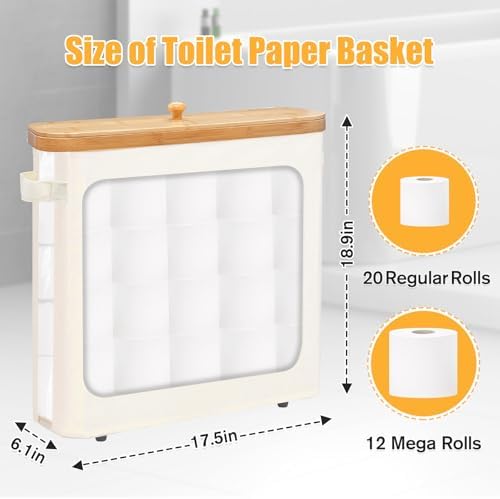 Beige Toilet Paper Basket with Lid and Large Window
