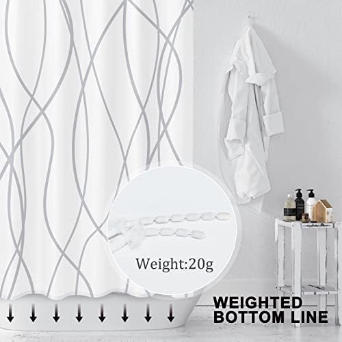 Punkray Grey White Striped Polyester Shower Curtain with Hooks