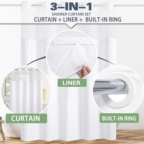 KONZENT Hotel Fabric Shower Curtain with Removable Liner