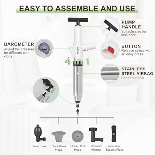 Gecyfit High Pressure Toilet Plunger with Multi-Function Heads 1
