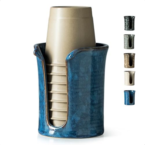 YHOJOY Ceramic Cup Holder 3 Oz Blue Bathroom Dispenser
