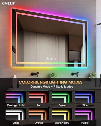 Oneup 55x36 Inch RGB LED Bathroom Mirror with Lights 1