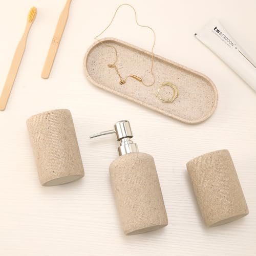 Haocoott Bathroom Accessories Set 4 Pieces Modern Decor Beige