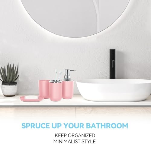 Pink Bathroom Accessories Set 4PCS Boho Decor