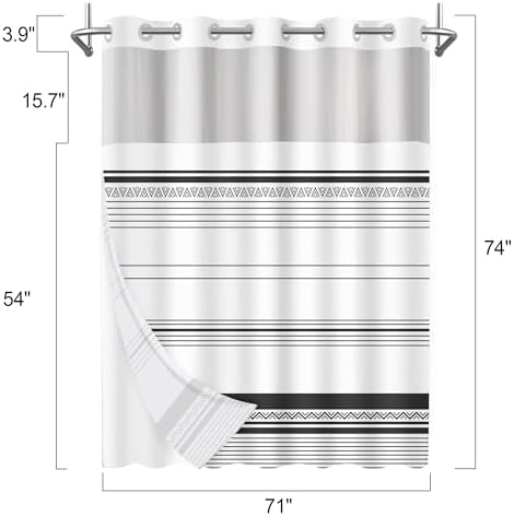 AXURXUI No Hook Shower Curtain Set with Window