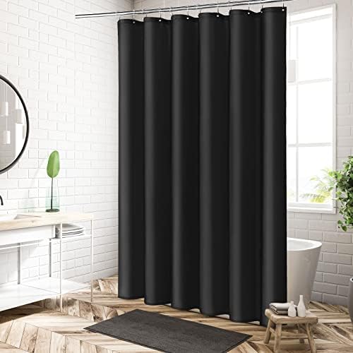 MitoVilla Black Fabric Shower Curtain Liner 72x72 Inches with 12 Plastic Hooks