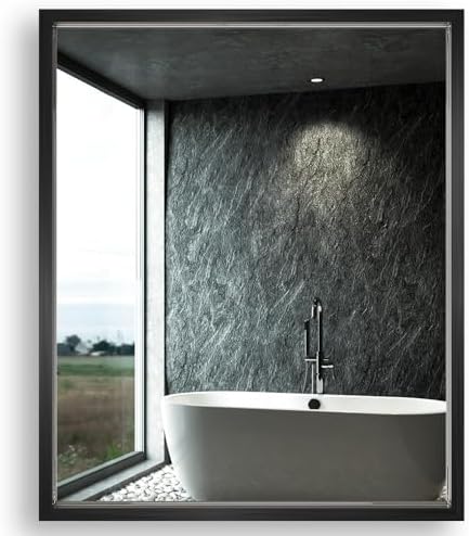 Quavikey Metal Framed Bathroom Mirror Black 30x36 Inch