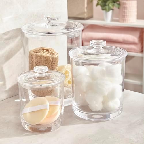 STORi 3-Pack Qtip and Cotton Ball Holders Clear Acrylic Jars