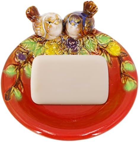 NASSMOSSE Bird Soap Dish Ceramic 5x5x3 Inch with Flower Leaf Pattern