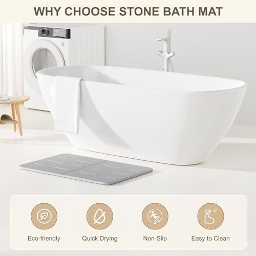 EnjoyNest Stone Bath Mat - Quick Drying Non-Slip 236x154 Inch Gray