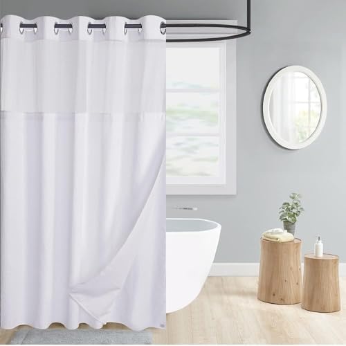 WPM Modern Waffle Weave Shower Curtain Set with Liner and Snap Hooks