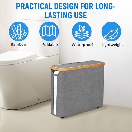 TACGEA Toilet Paper Storage Basket with Lid Gray