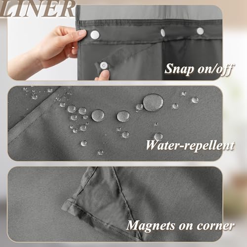 Barossa Design No Hook Shower Curtain Set with Rugs - Grey