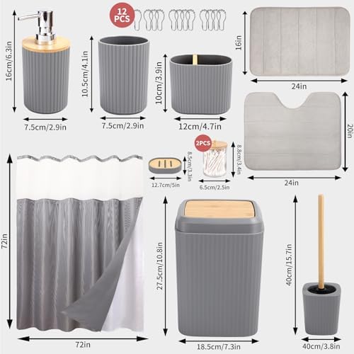 23-Piece Grey Bathroom Accessories Set - Modern Durable