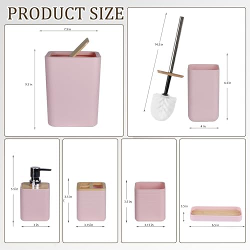 CERBIOR 6-Piece Bamboo Bathroom Accessory Set Pink 1