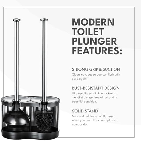 Modern Deluxe Freestanding Toilet Brush and Plunger Combo