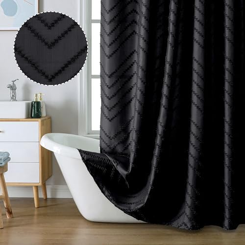 Chevron Extra Long Black Boho Shower Curtain 72x96