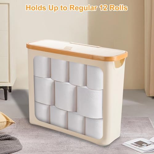 Tefola Toilet Paper Basket with Lid - 12 Roll Storage Container Beige