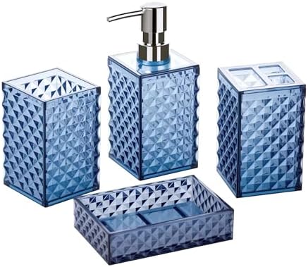 Blue Bathroom Accessories Set 4PCS Dark Navy Diamond Pattern