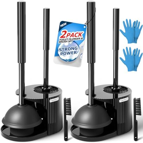 2Pack 2 in 1 Toilet Brush and Plunger Set with Gloves