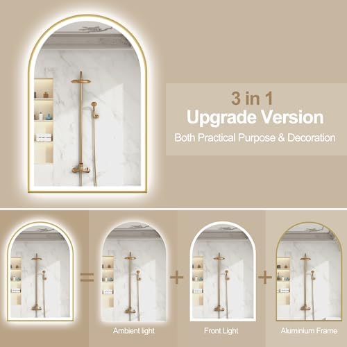 Sbagno 24x36 Arched Gold LED Mirror