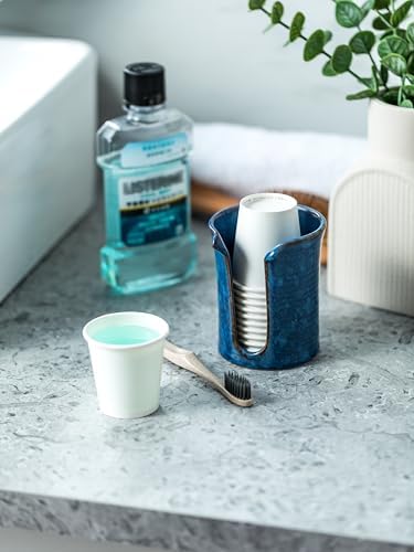 YHOJOY Ceramic Cup Holder 3 Oz Blue Bathroom Dispenser