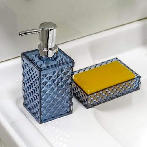 Blue Bathroom Accessories Set 4PCS Dark Navy Diamond Pattern