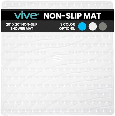 Vive Non-Slip Square Shower Mat with Suction Cups