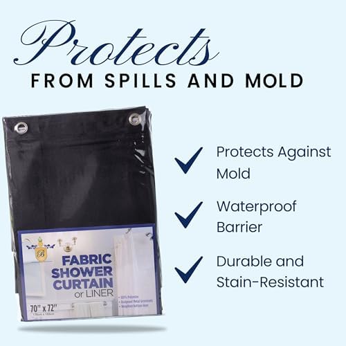 Broder MFG Fabric Shower Curtain Liner - Solid Black 70x72 1