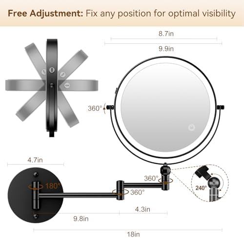 9 Wall Mounted Lighted Makeup Mirror with 1X10X Magnification